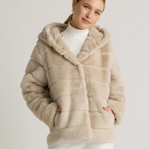 Women's Cream Faux Fur Hooded Jacket